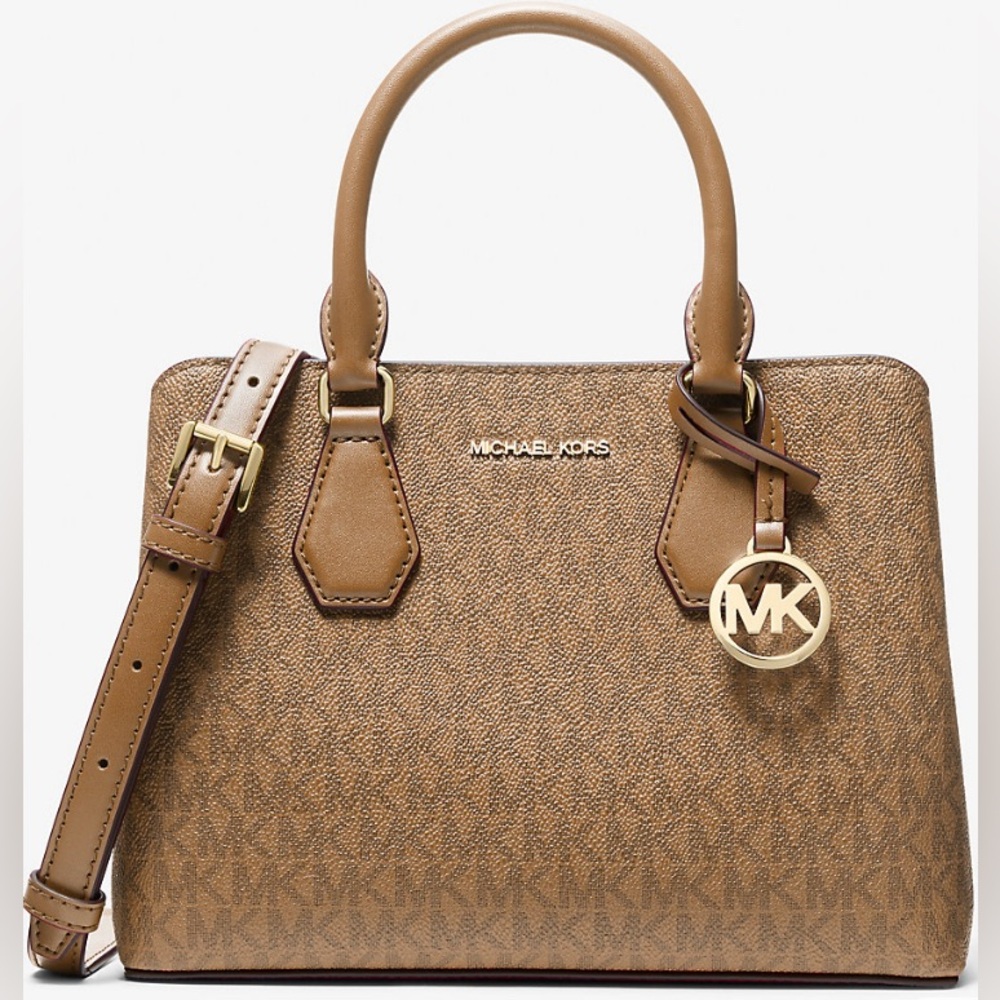 Michael Kors Camille Small Signature Logo Satchel Brown/Husk NEW WITH TAGS!